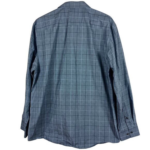 Calvin Klein Mens Infinite Cool Plaid Long Sleeve Button-Down Shirt Size L Blue - Picture 2 of 6